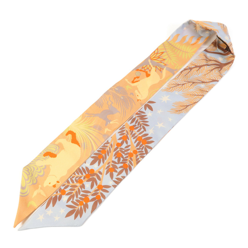 HERMES 絲質Twilly絲巾Beige/Rose-2