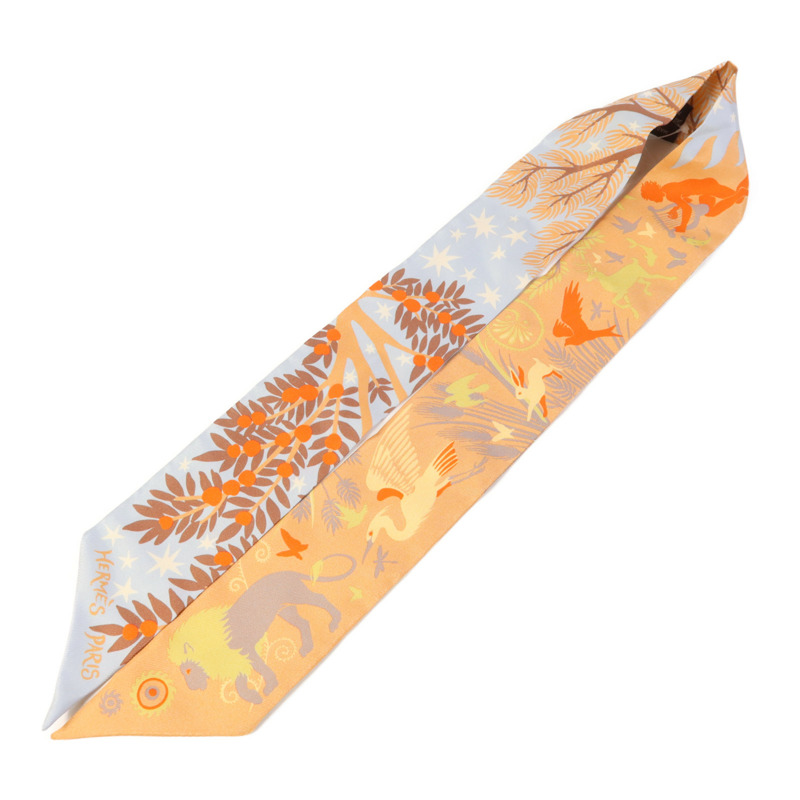 HERMES 絲質Twilly絲巾Beige/Rose-3