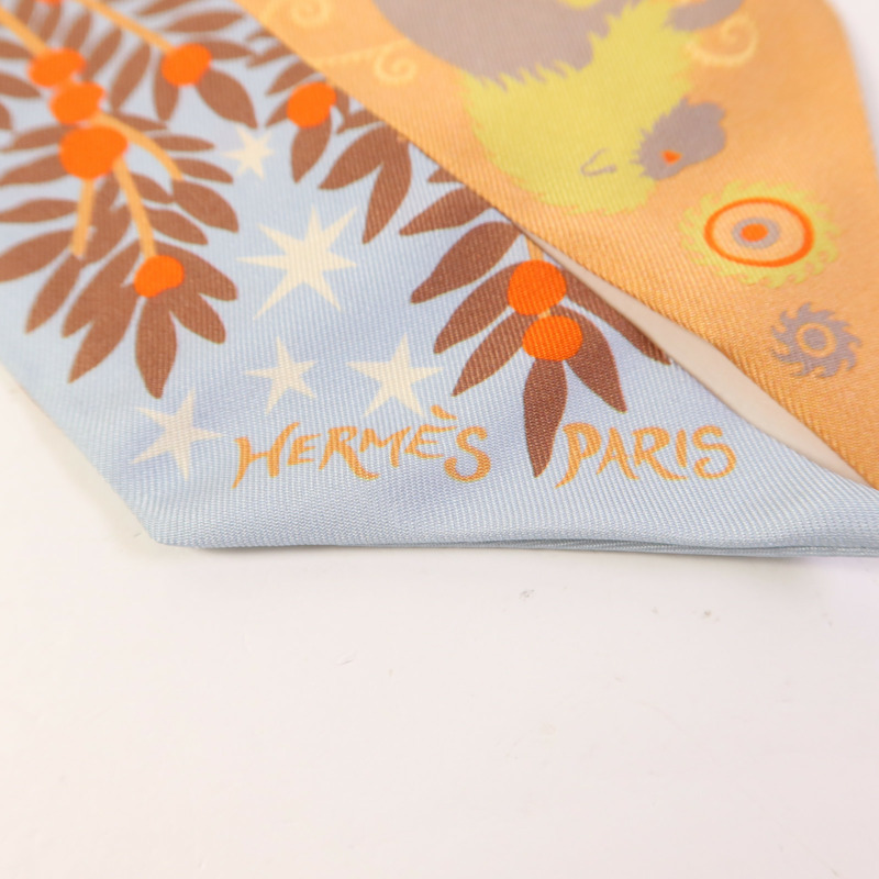 HERMES 絲質Twilly絲巾Beige/Rose-5