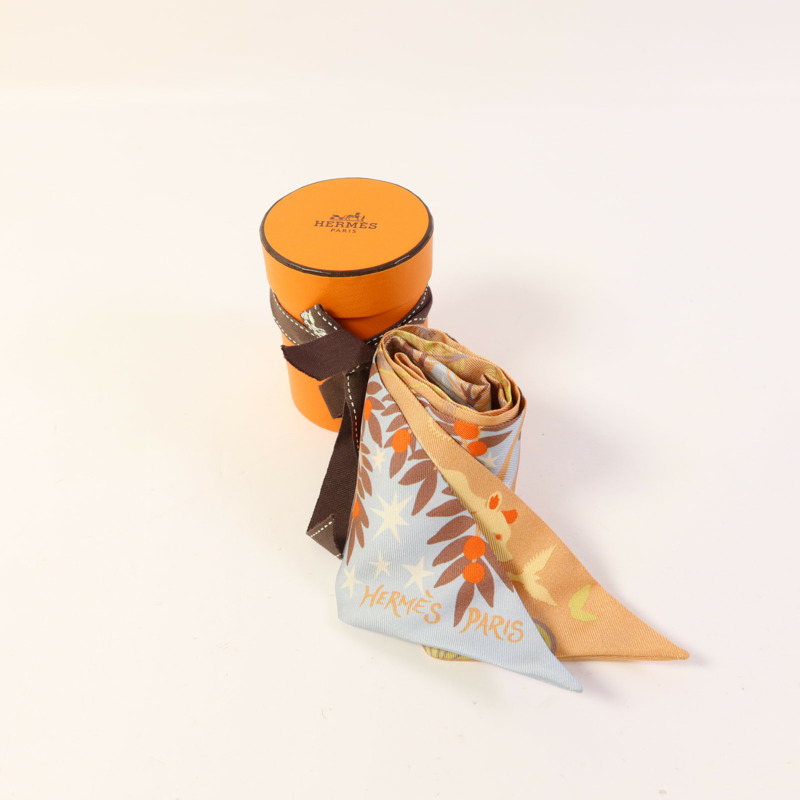 HERMES 絲質Twilly絲巾Beige/Rose-9