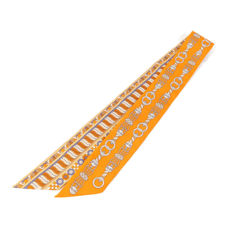 HERMES 絲質Twilly絲巾Orange/Beige-1