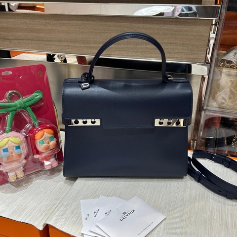 DELVAUX TEMPETE MM NAVY CALFSKIN 2WAY BAG Tempête