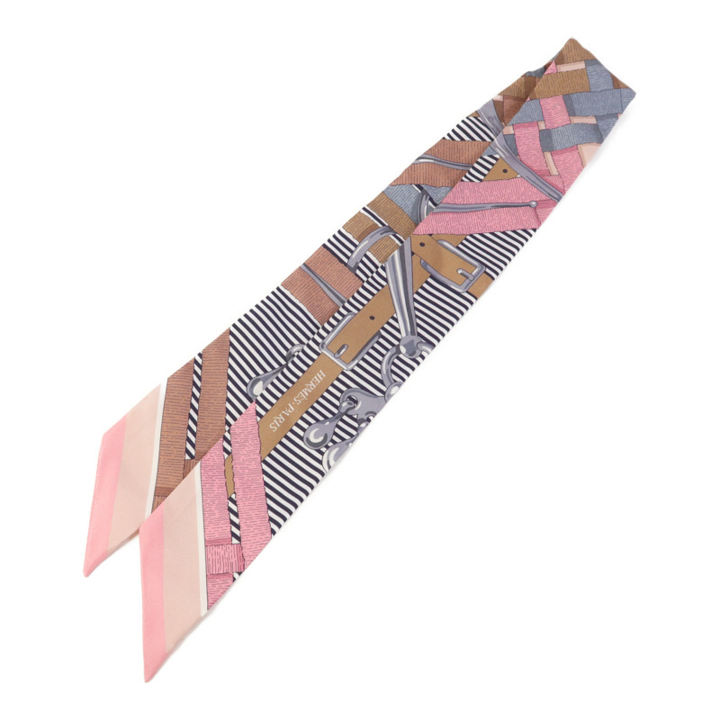 HERMES 絲質Twilly絲巾Pink/Brown/Grey-0