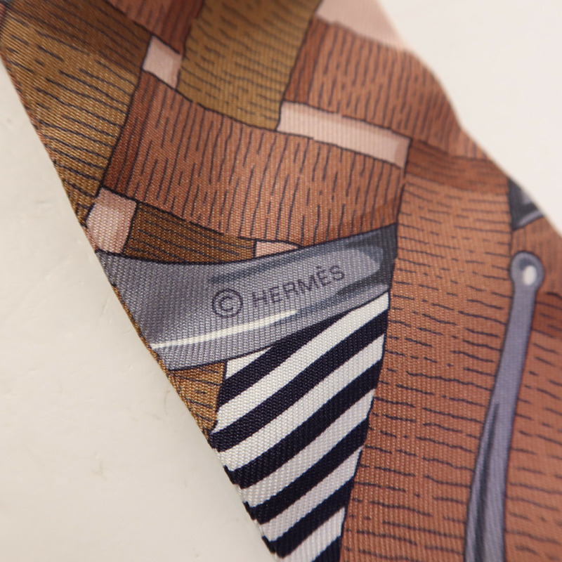 HERMES 絲質Twilly絲巾Pink/Brown/Grey-6