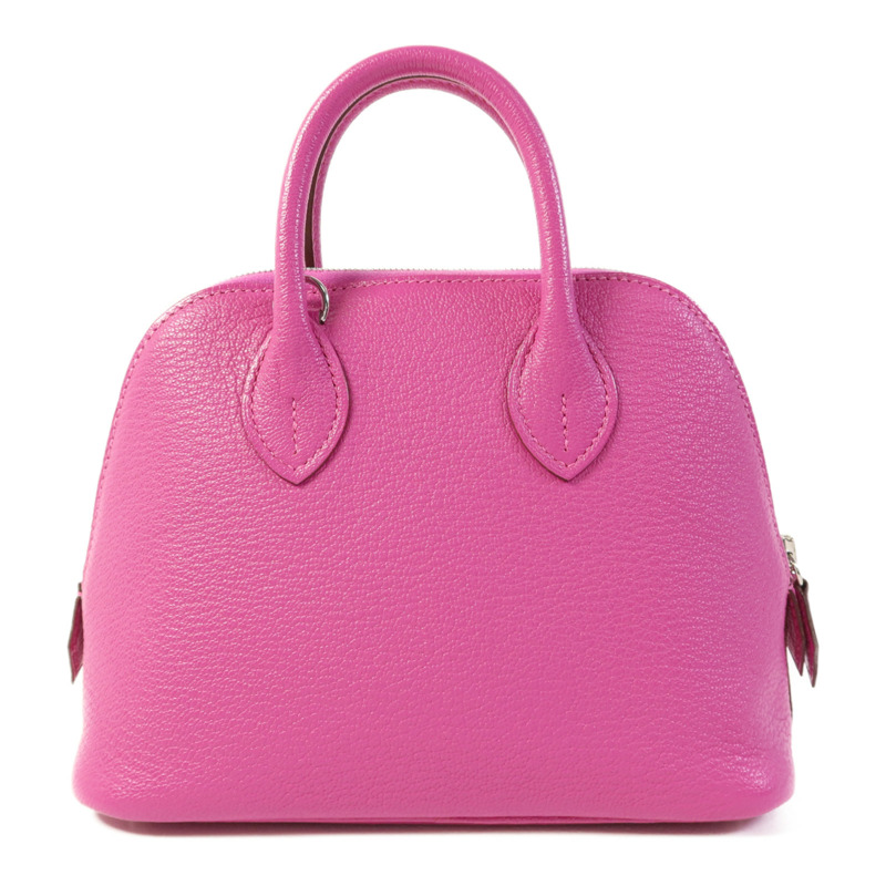 HERMES Chevre Mysore皮革Mini Bolide 1923銀扣手挽肩背兩用袋Rose Purple-1