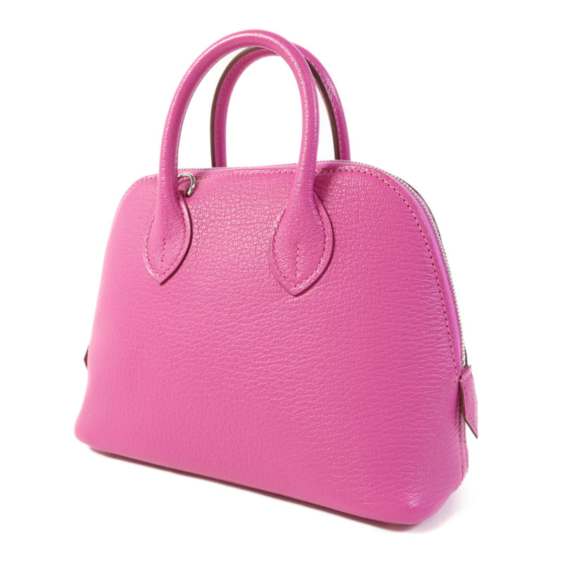 HERMES Chevre Mysore皮革Mini Bolide 1923銀扣手挽肩背兩用袋Rose Purple-2