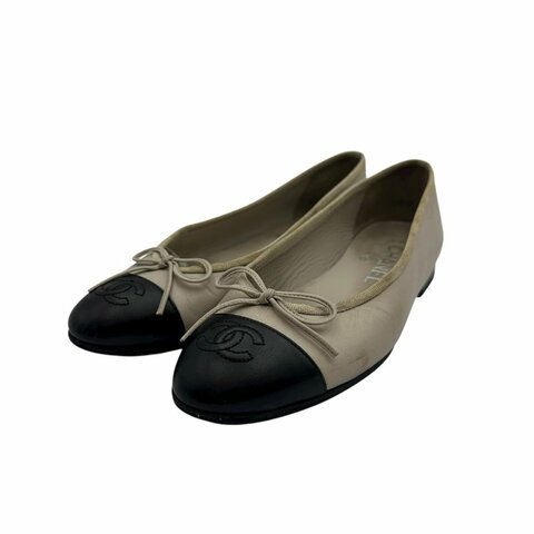 【美收精品】CHANEL 黑灰色平底鞋 4-77【隔月月中將轉賣至日本 上架期限30天】