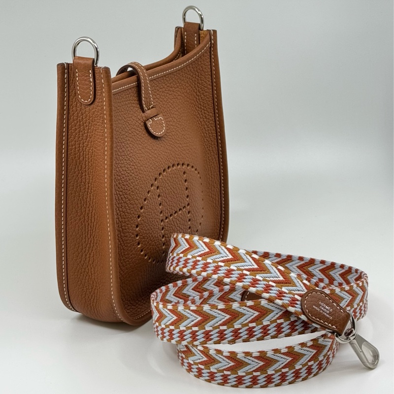 HERMÈS Mini Eyelyne 金棕色配彩色織帶-8
