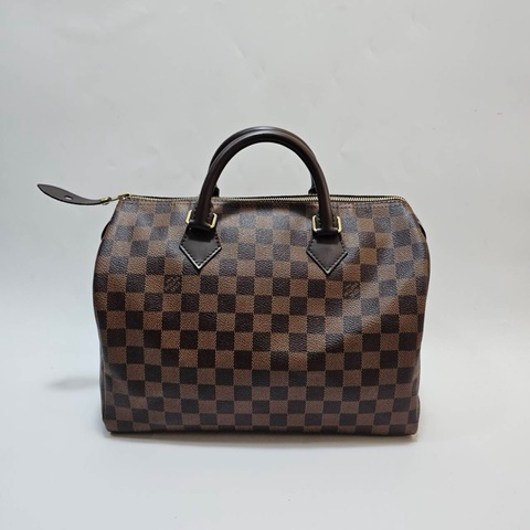 LV 咖棋盤格Speedy30 金釦手提波士頓包N41531