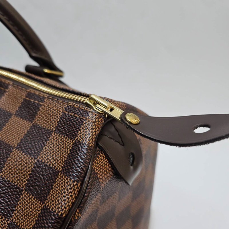 LV 咖棋盤格Speedy30 金釦手提波士頓包N41531-4