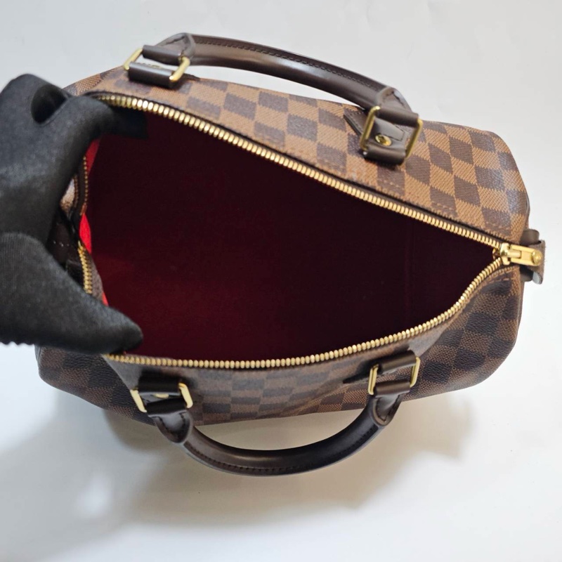 LV 咖棋盤格Speedy30 金釦手提波士頓包N41531-8