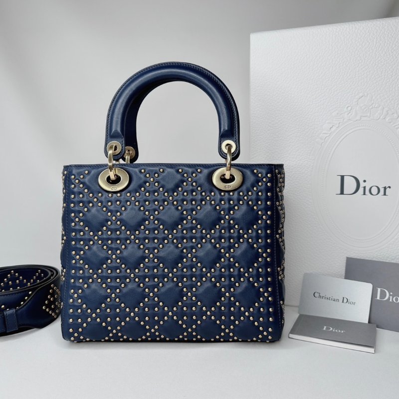 DIOR 藍金鉚釘五格黛妃包-1