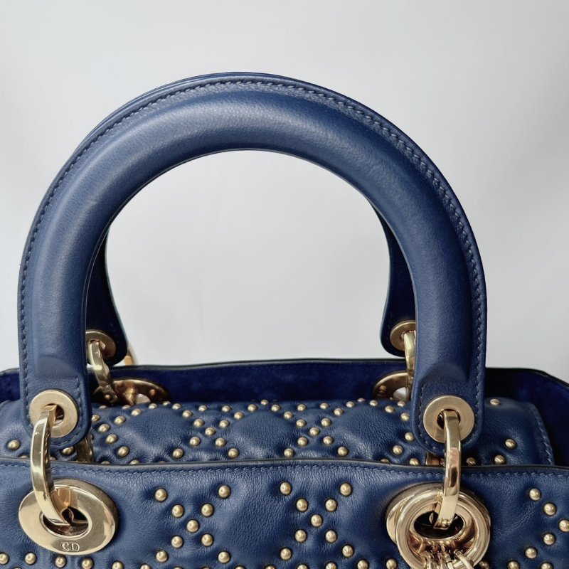 DIOR 藍金鉚釘五格黛妃包-4