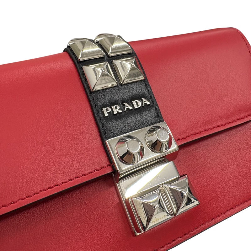 PRADA 普拉達 Elektra 迷你卯丁側背包 皮革 紅色 銀扣-14