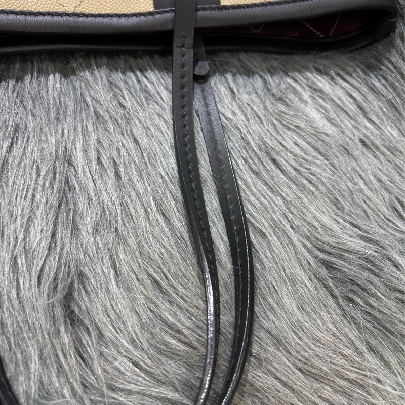 CHANEL TOTE 黑邊奶茶色荔枝皮 縫線菱格 購物包托特包子母包化妝包 BOOKTOTE-34