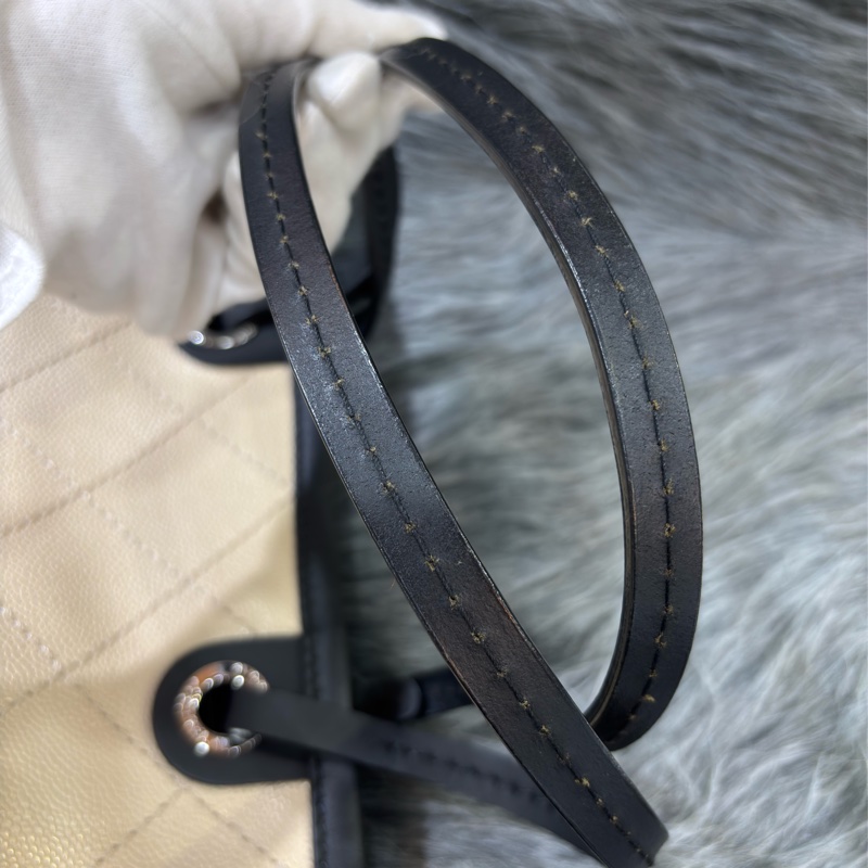 CHANEL TOTE 黑邊奶茶色荔枝皮 縫線菱格 購物包托特包子母包化妝包 BOOKTOTE-36