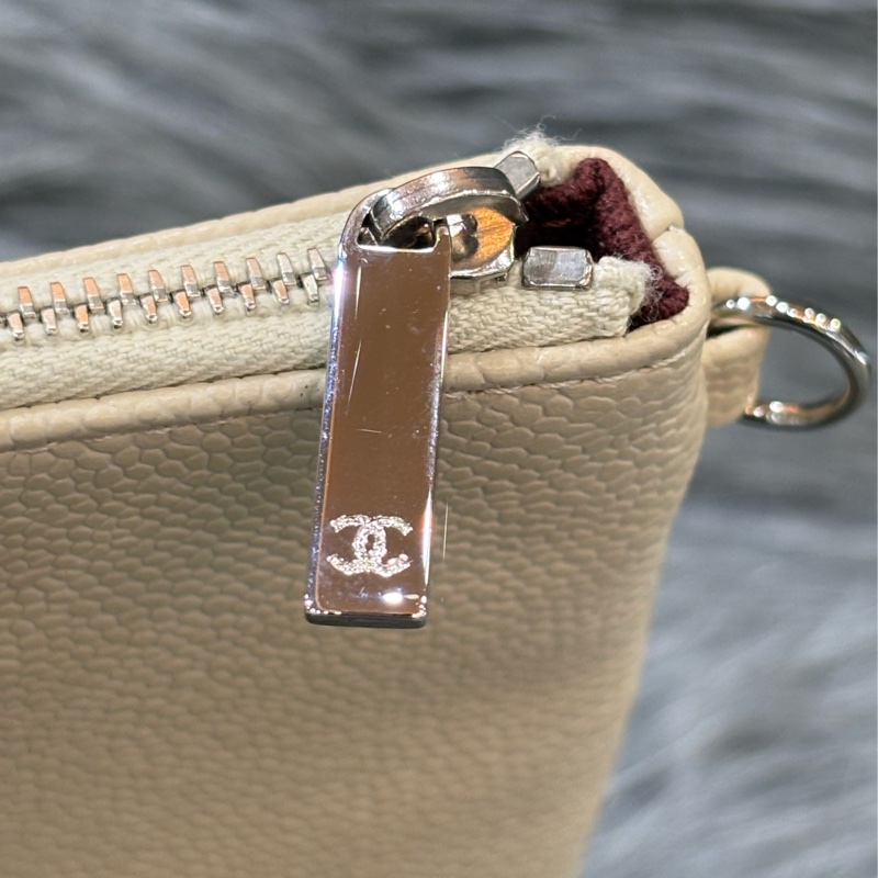 CHANEL TOTE 黑邊奶茶色荔枝皮 縫線菱格 購物包托特包子母包化妝包 BOOKTOTE-63