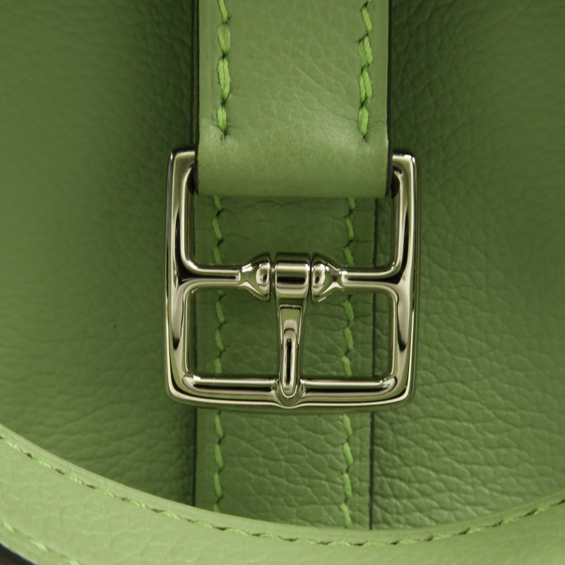 HERMES Evercolor皮革Halzan 25銀扣手挽肩背兩用袋Vert Criquet-12