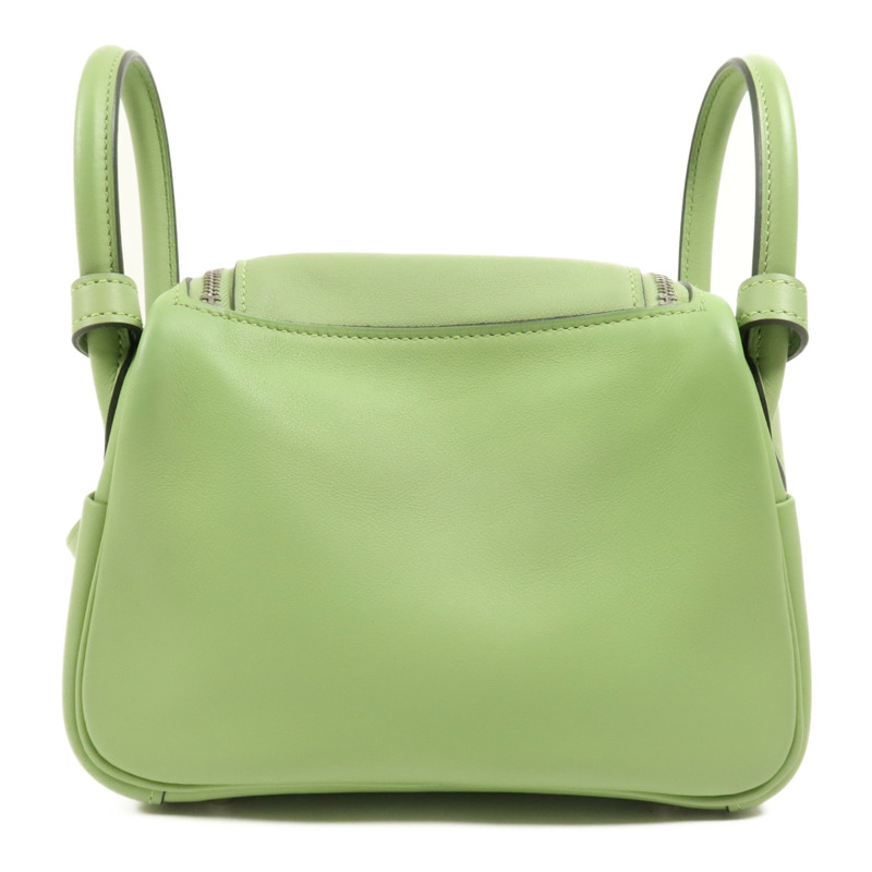 HERMES Swift皮革Mini Lindy銀扣手挽肩背兩用袋Vert Criquet-1