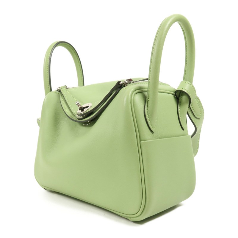 HERMES Swift皮革Mini Lindy銀扣手挽肩背兩用袋Vert Criquet-2