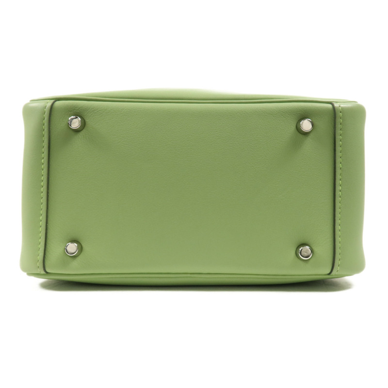 HERMES Swift皮革Mini Lindy銀扣手挽肩背兩用袋Vert Criquet-3