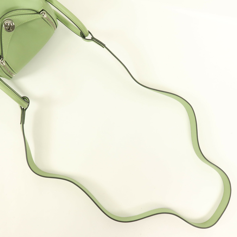 HERMES Swift皮革Mini Lindy銀扣手挽肩背兩用袋Vert Criquet-4