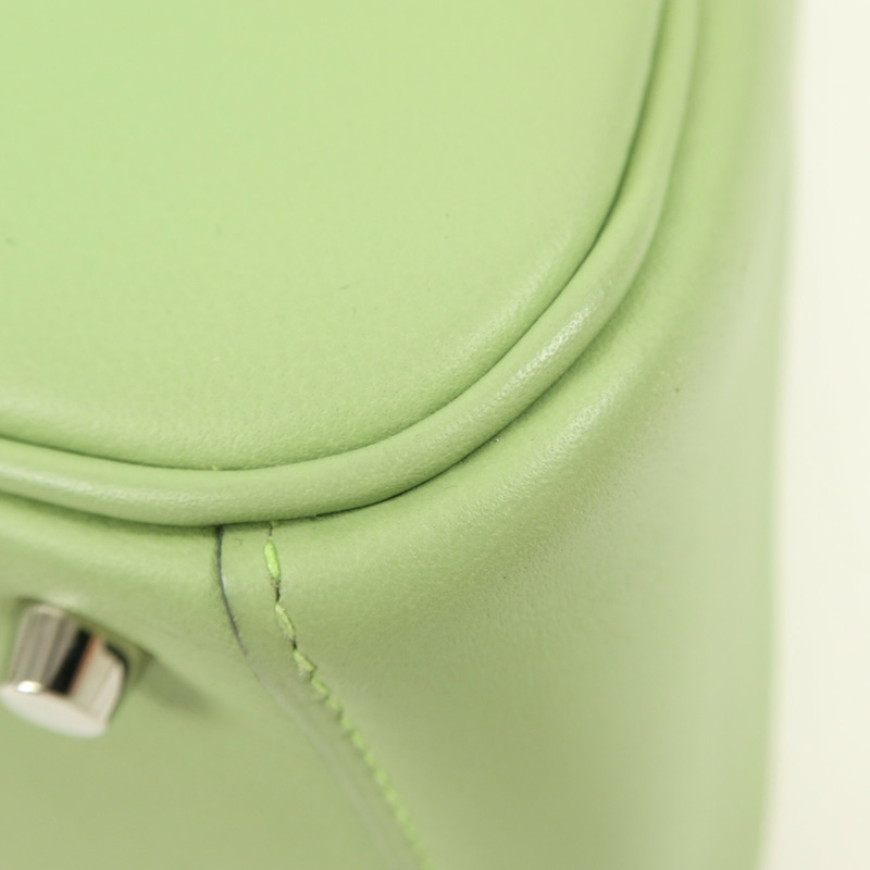 HERMES Swift皮革Mini Lindy銀扣手挽肩背兩用袋Vert Criquet-7