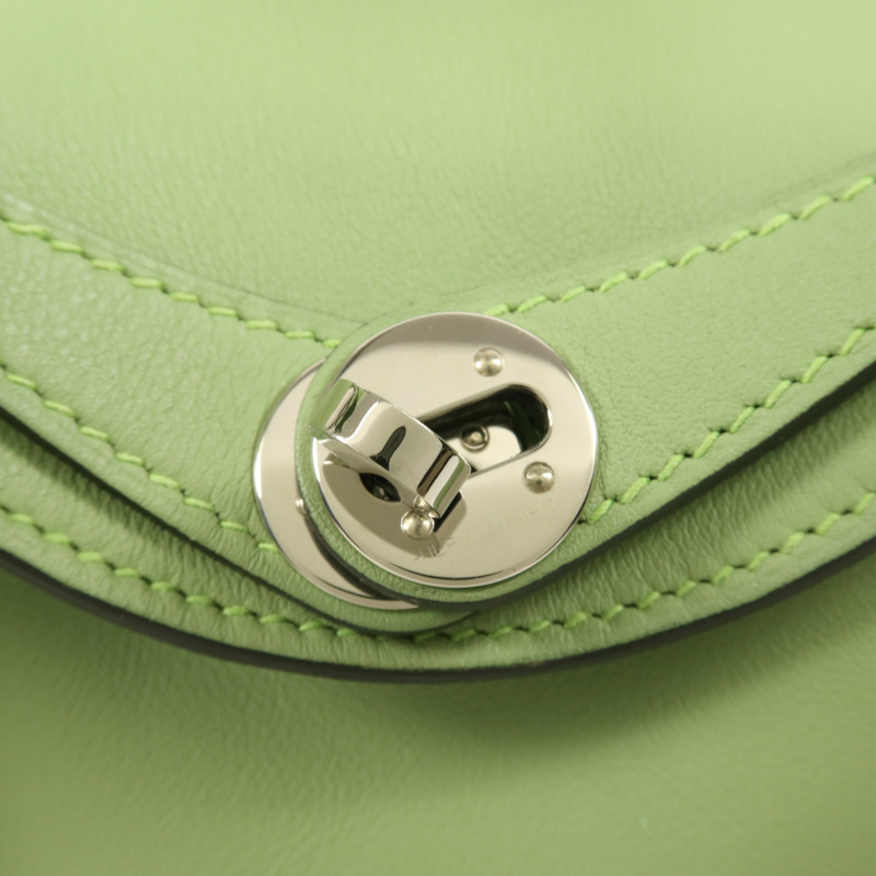 HERMES Swift皮革Mini Lindy銀扣手挽肩背兩用袋Vert Criquet-9