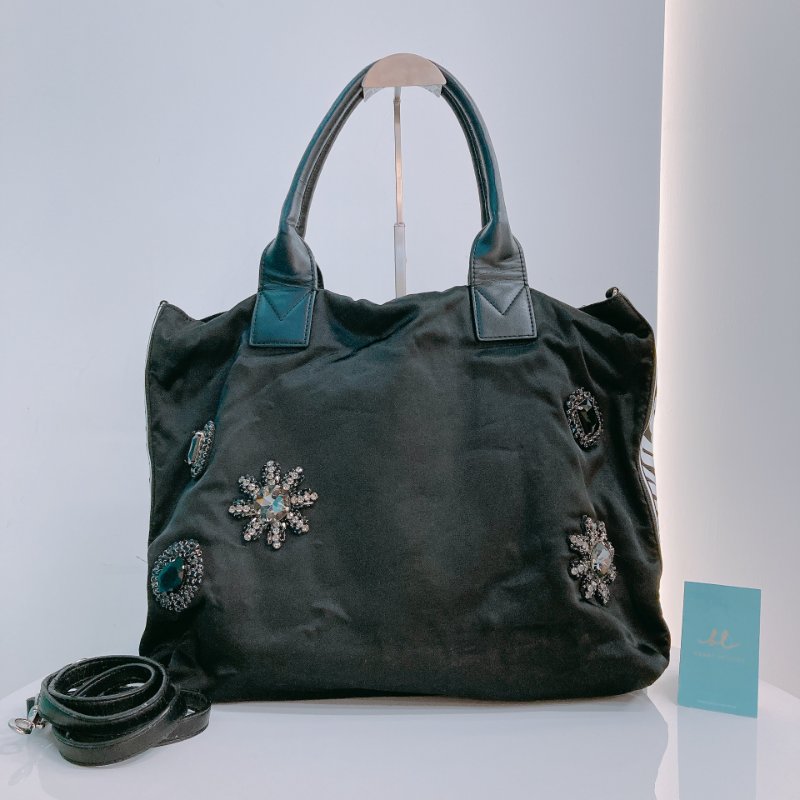 MS0331 品高 大托特 絲綢 Pinko Tote 35cm Silk Black x Crystal-0