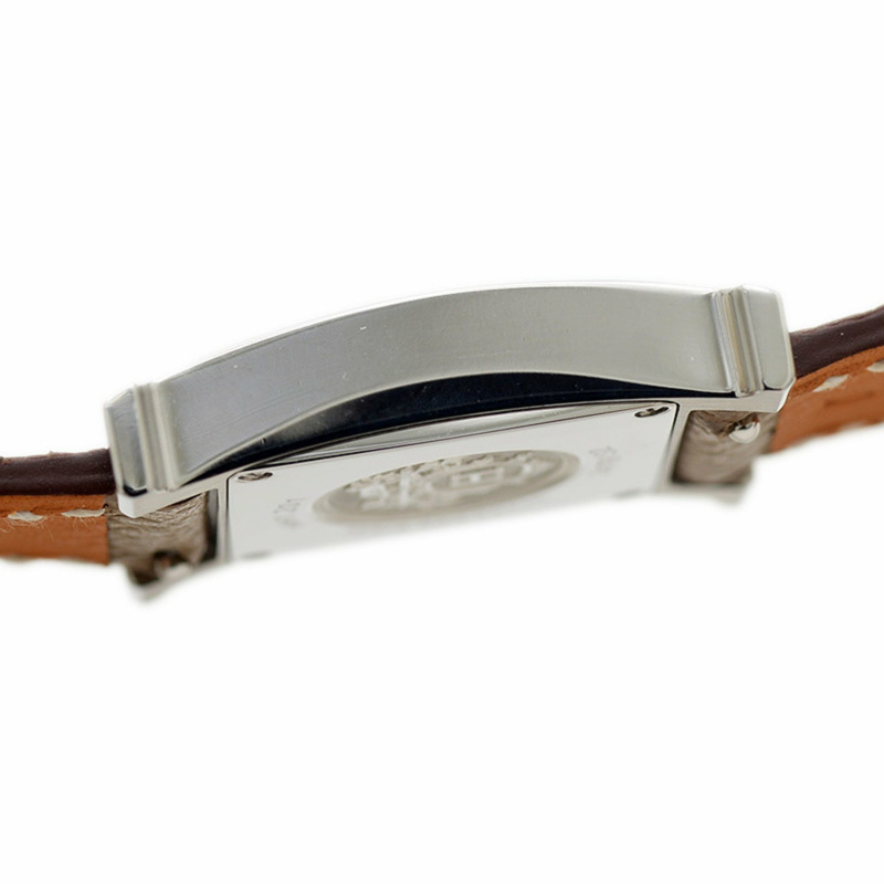 Hermès H Watch PM 女士白色錶盤腕錶,銀色金屬配件和皮革錶帶,石英機芯,HH1.201-3
