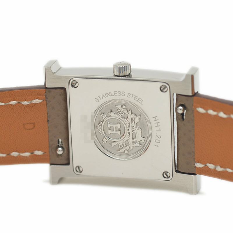 Hermès H Watch PM 女士白色錶盤腕錶,銀色金屬配件和皮革錶帶,石英機芯,HH1.201-5