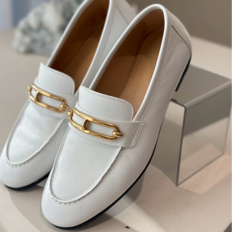 HERMES 奶昔白豬鼻子金釦樂福鞋 37號-4