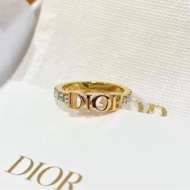 Dior Logo水鑽戒指 S號尺寸 金色 原價12500-4