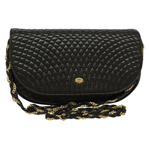 BALLY 絎縫鏈條單肩包 皮革 黑金 正品 141092