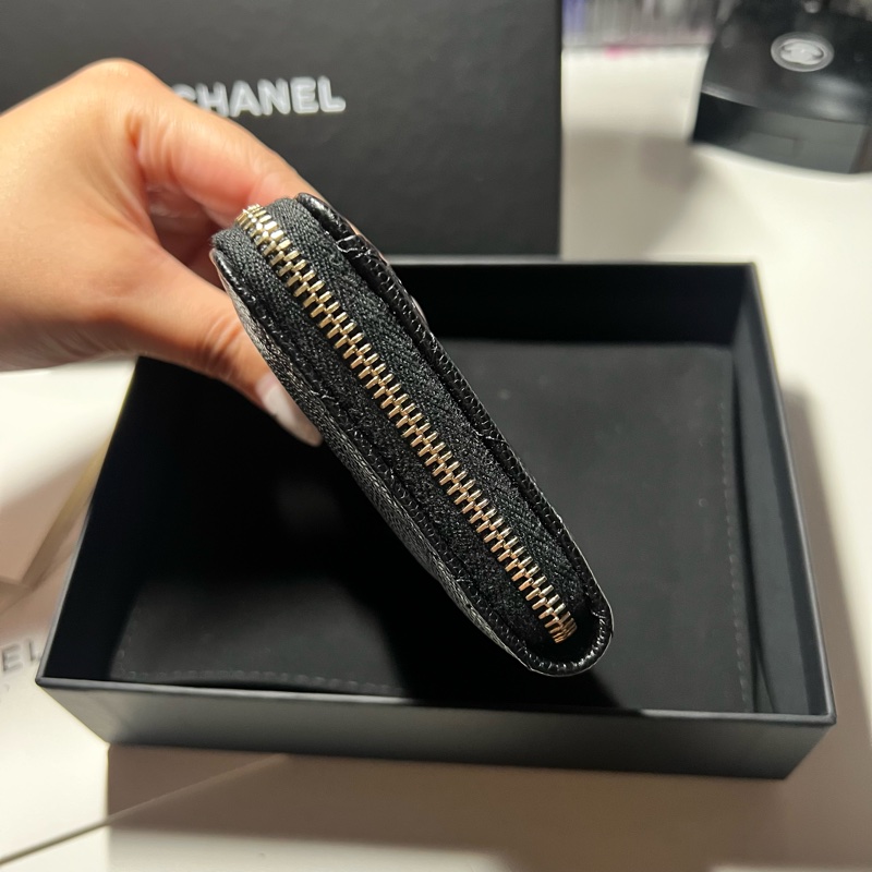 全新品 Chanel 黑色荔枝牛皮新款L型拉鏈短夾-2