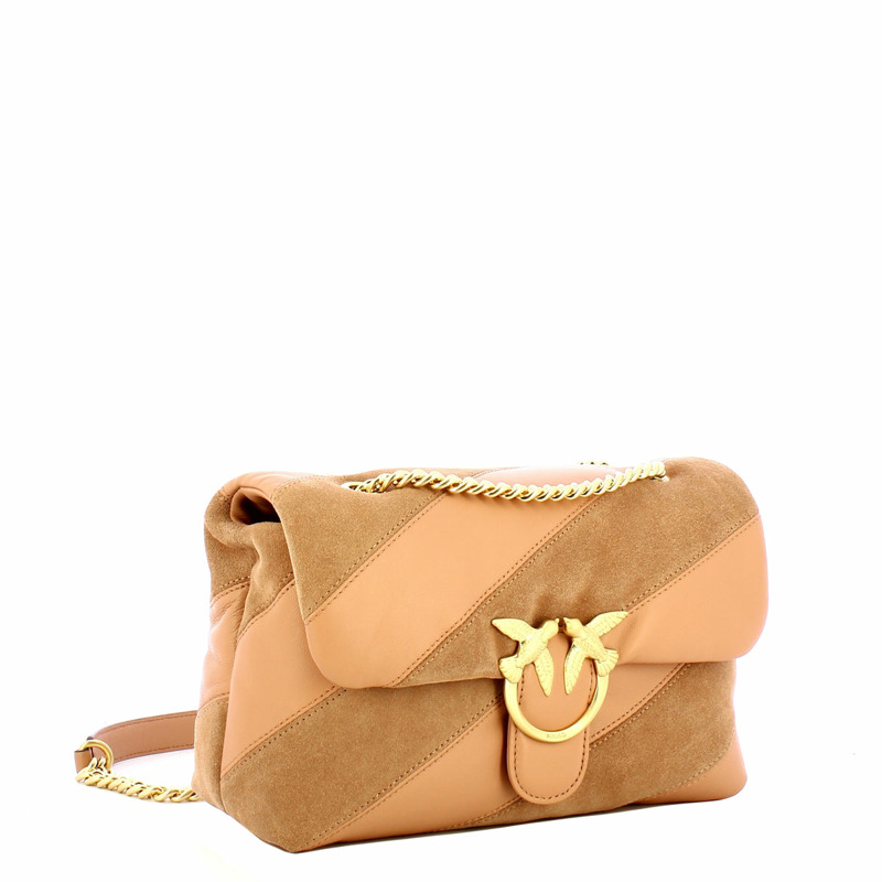 Pinko - Borsa a tracolla Love Puff Suede Rosa Toast Antique Gold - 100038A2JY - ROSA/TOAST-MATT/GOLD-1