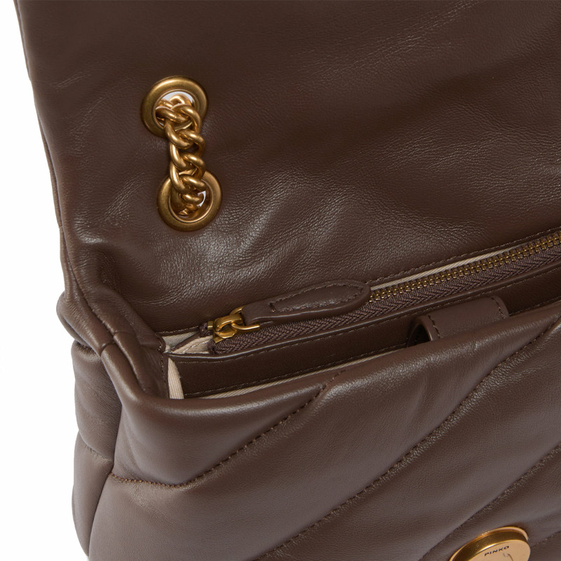 Pinko - Love Puff Maxi Quilt Marrone Castano Antique Gold Mini Crossbody Bag - 100039A0F2 - MARRONE/CASTANO-ANTIQUE/GOLD-3