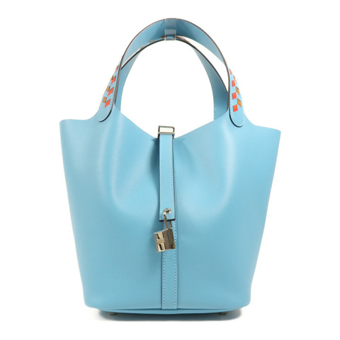HERMES Epsom皮革Picotin MM銀扣手挽袋P3/Blue De Nord