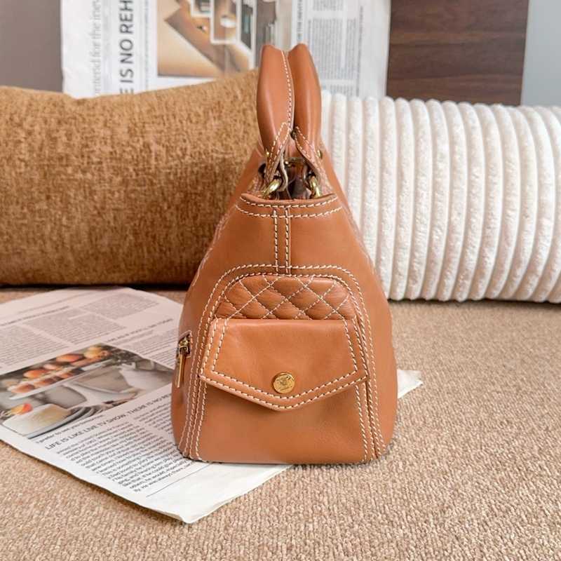 【近新閒置品】Celine 焦糖奶茶色太妃糖外縫線牛皮手提包-4
