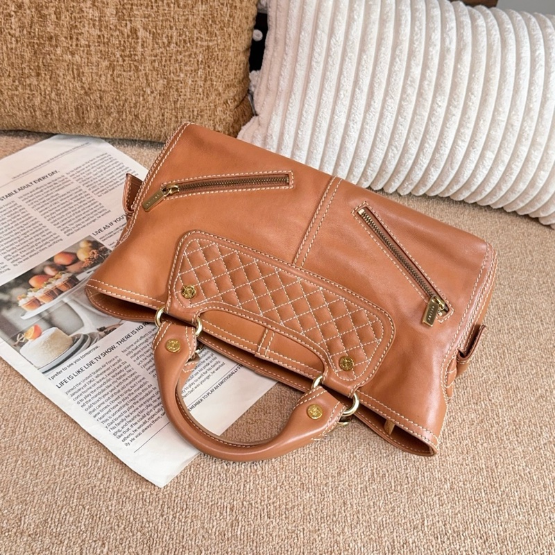 【近新閒置品】Celine 焦糖奶茶色太妃糖外縫線牛皮手提包-6