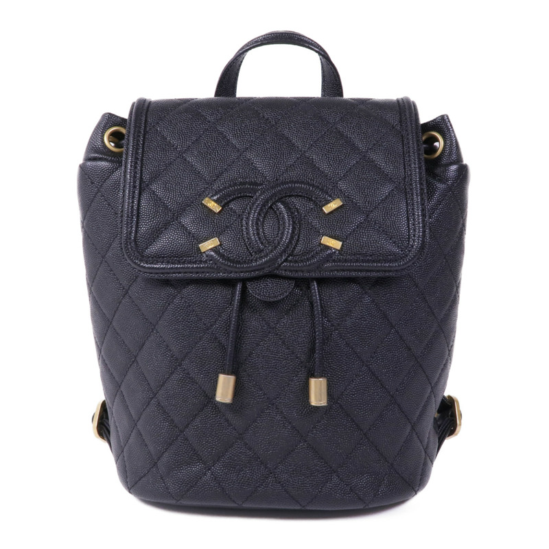 CHANEL 牛皮皮革Backpack金扣背包-0