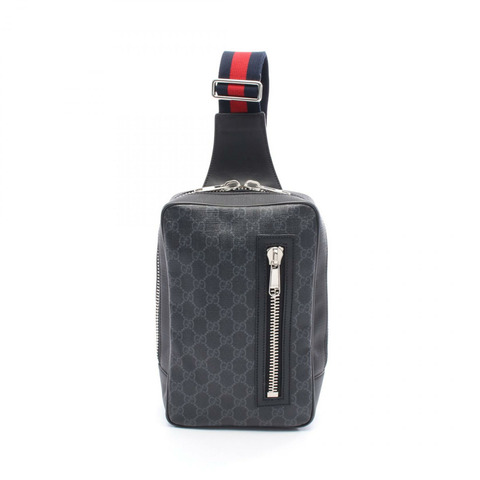 GUCCI 柔軟 GG Supreme 腰包 478325 帆布皮革黑色二手男式