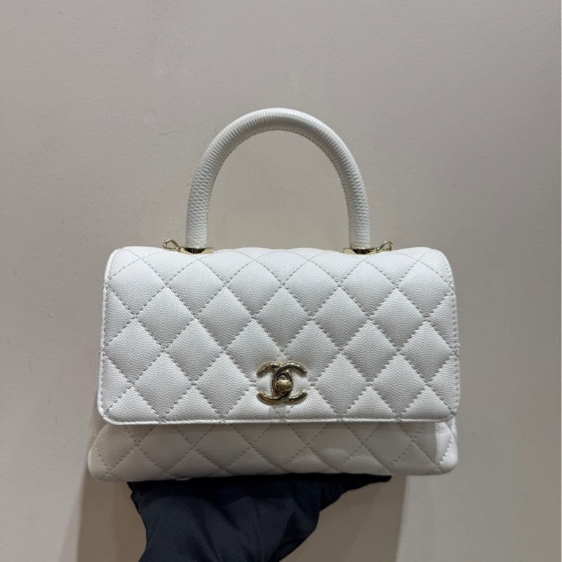 香奈兒Chanel coco handle 小號白色金扣單肩斜挎手提包-2