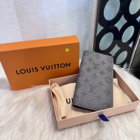LV Brazza 灰牛皮對開長夾 晶片款 近全新