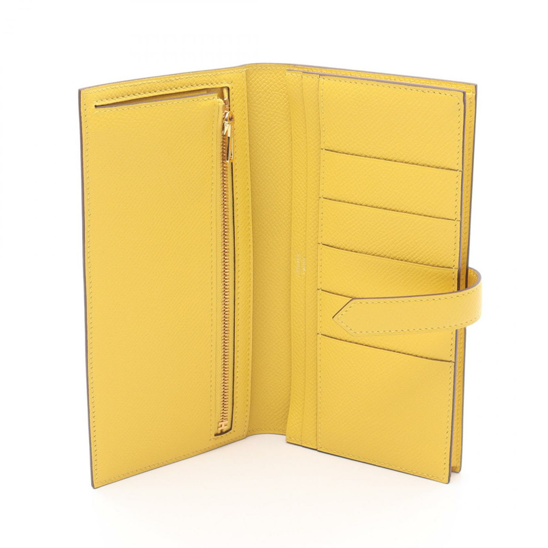 HERMES Bearn Soufflet 雙折皮夾 Epsom 皮革 Jaune de naples 二手 女款 B GHW-2