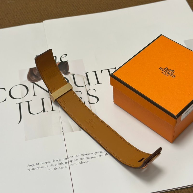 HERMES Collier de Chien 24 小牛皮手鐲 - T3 金棕金 U-3