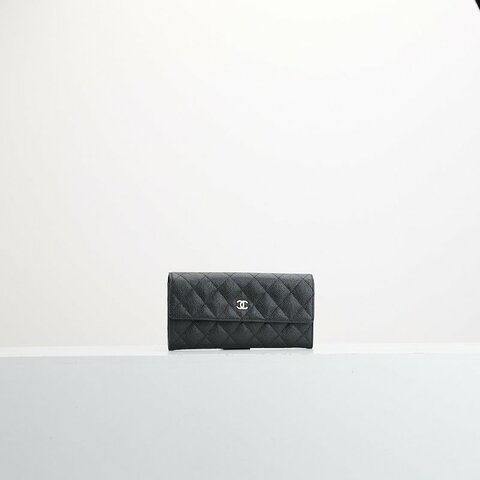 二手Chanel 經典口蓋長夾/黑金牛
