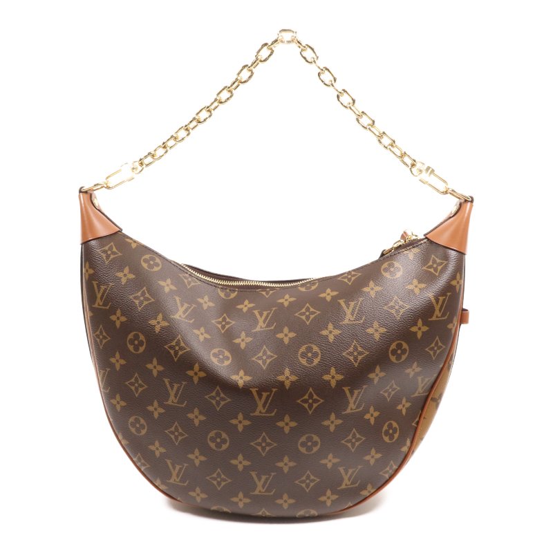 LOUIS VUITTON Monogram Reverse Loop Hobo金扣手挽肩背兩用袋棕色-1