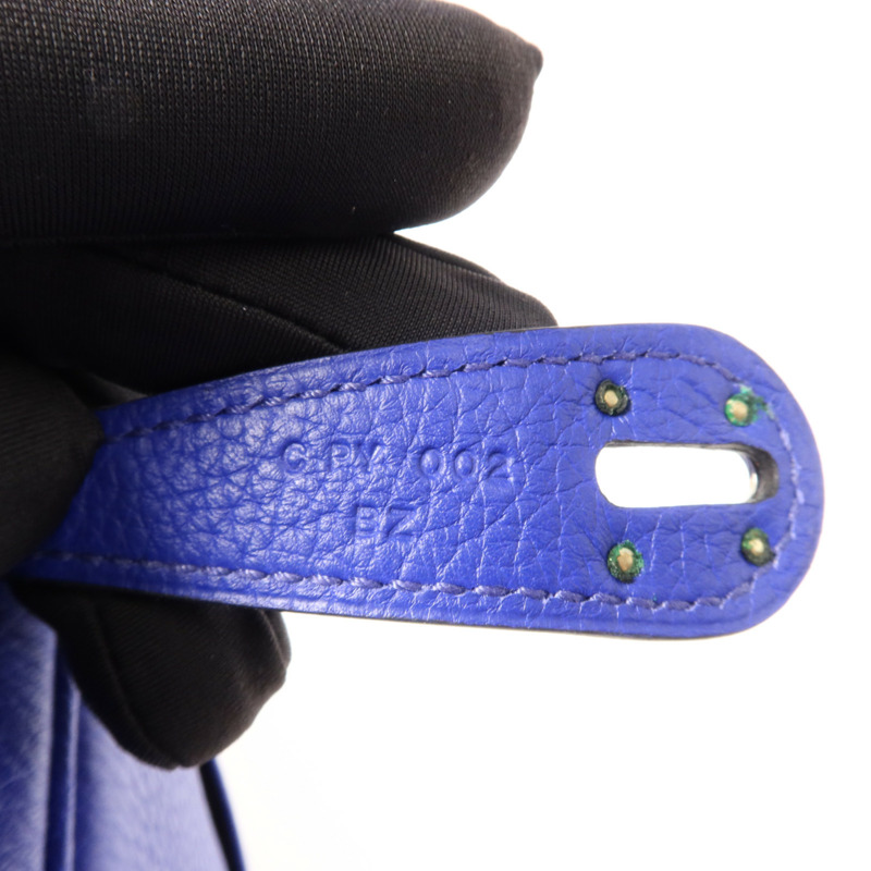 HERMES Clemence皮革Lindy 26銀扣手挽肩背兩用袋Bleu Electrique-10