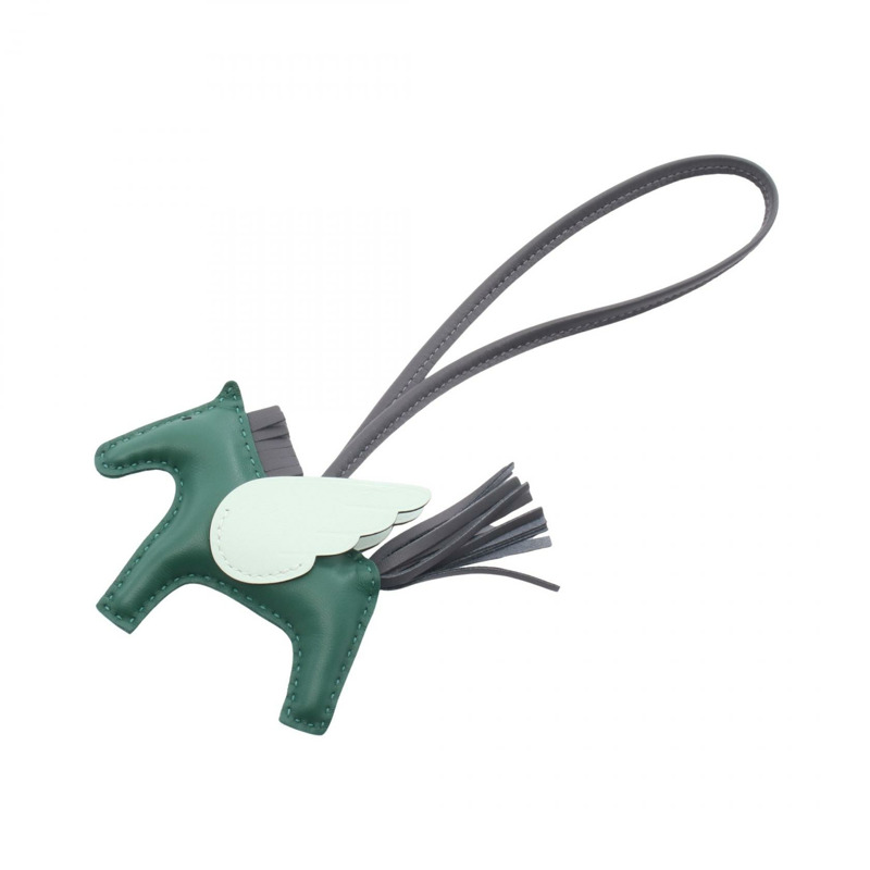 HERMES Rodeo Pegasus PM 吊飾 Agneau milo Swift 皮革 綠灰色 二手 W-0